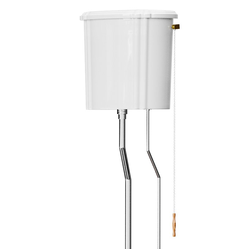 White High Tank Toilet with Round Bowl Chrome Plate Z-Pipe - Image 12