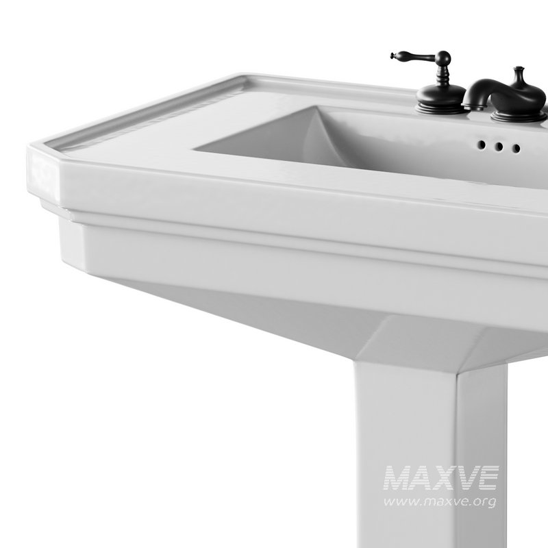 White Large Vitreous Victorian Pedestal Sink with Widespread Black Belle Faucet - Image 9