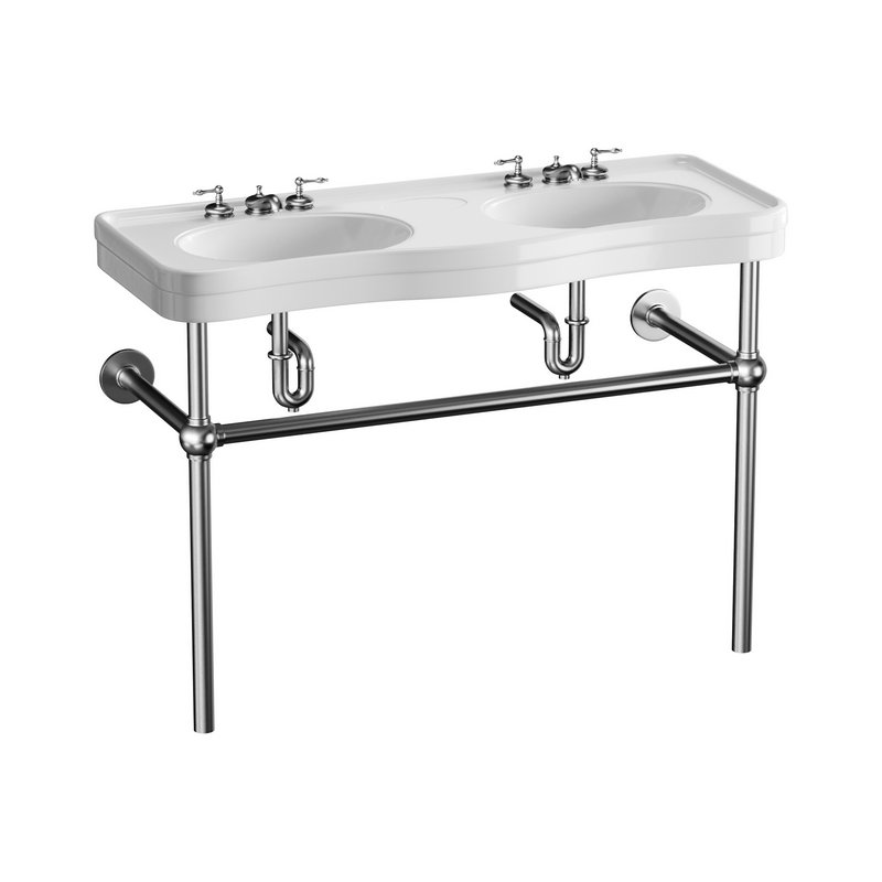 White Console Sink Double Deluxe with Black Nickel Bistro Legs - Image 1