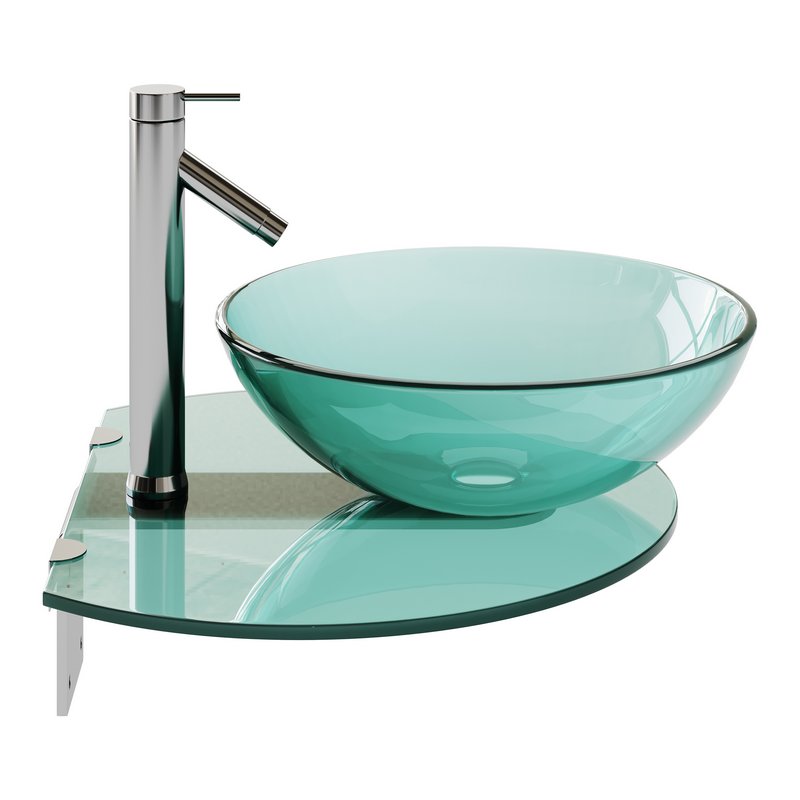 Corona 27 7 8 Glass Wall Mounted Bathroom Sink with Round Counter Faucet and Drain - Image 13