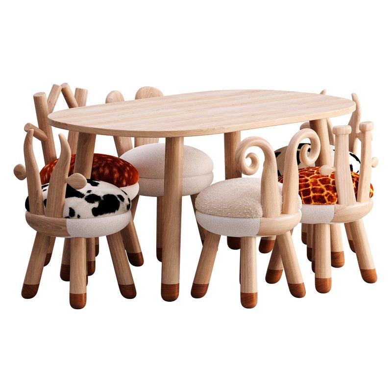 Wood chairs table farm animals - Image 2