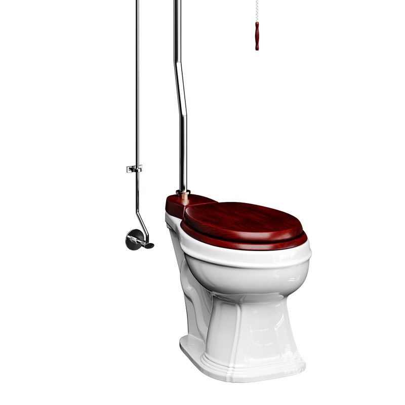 Dark Oak High Tank Pull Chain Toilet Wooden Tank Round Bowl - Image 12