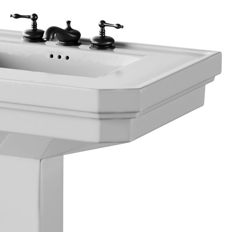 White Large Vitreous Victorian Pedestal Sink with Widespread Black Belle Faucet - Image 12