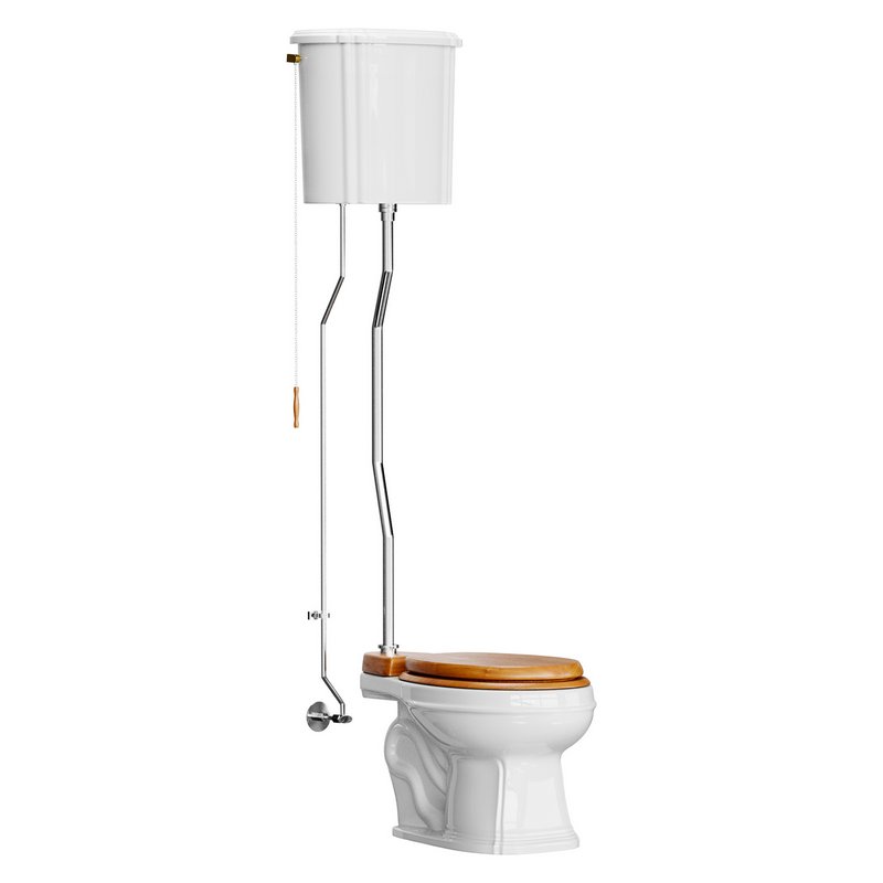 White High Tank Toilet with Round Bowl Chrome Plate Z-Pipe - Image 1