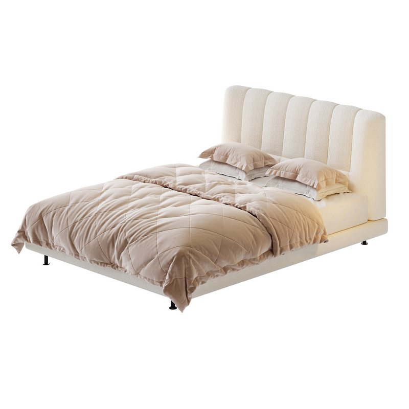 Dylan White Boucle Minimalist Bed Frame - Image 1