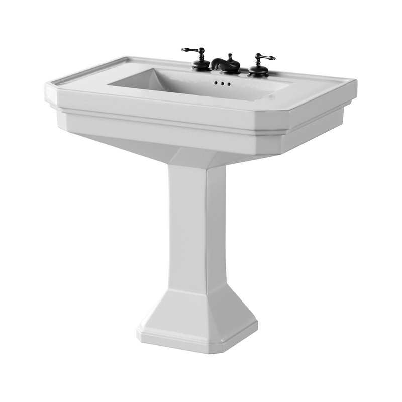 White Large Vitreous Victorian Pedestal Sink with Widespread Black Belle Faucet - Image 1