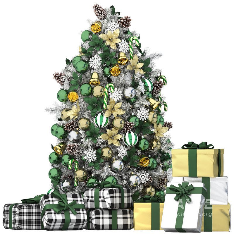christmas tree with green ornaments - Image 1