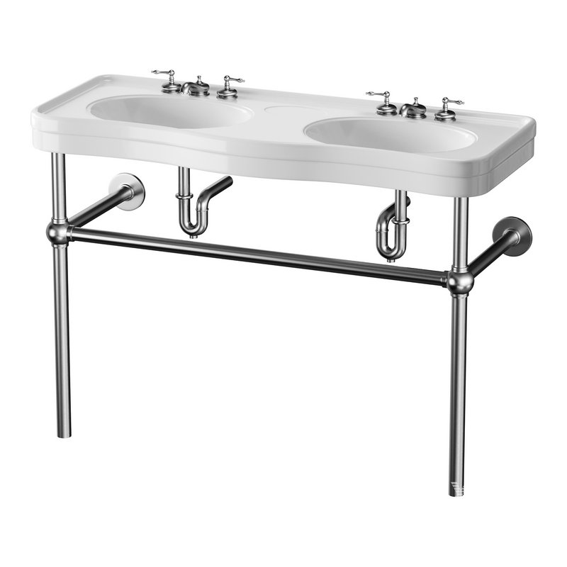White Console Sink Double Deluxe with Black Nickel Bistro Legs - Image 2