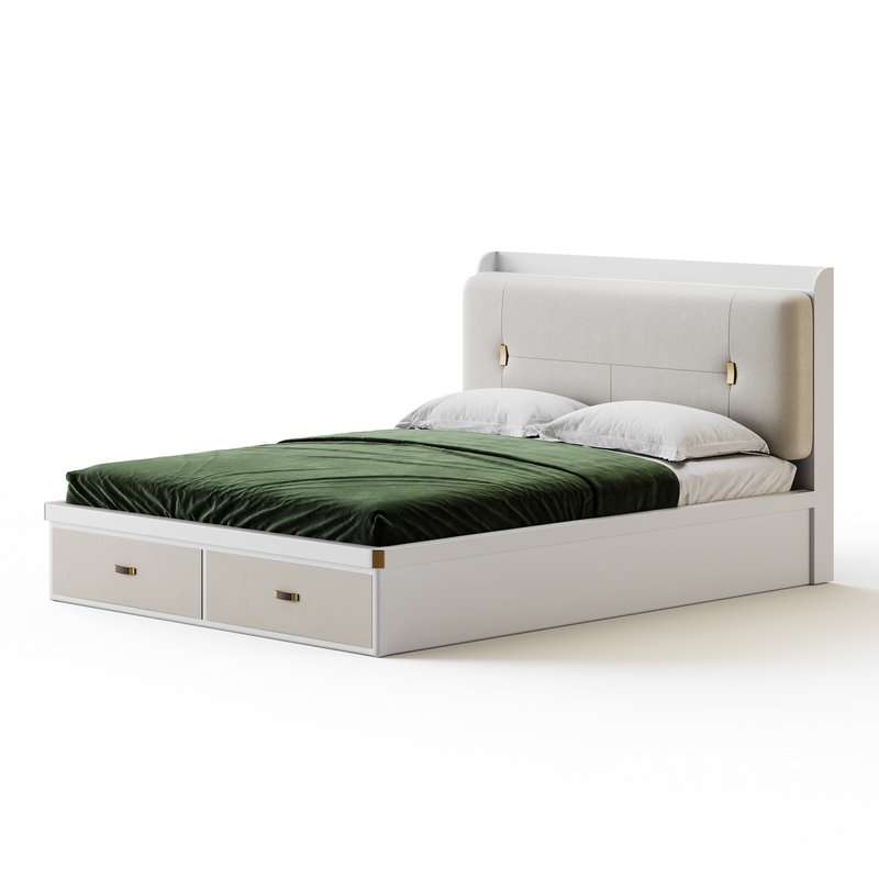 White Wooden Luxury Leather Upholstered Bed - Image 2