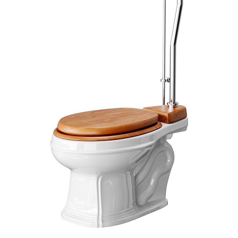 White High Tank Toilet with Round Bowl Chrome Plate Z-Pipe - Image 2