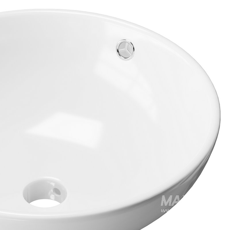Round Countertop Vessel Bathroom Sink White with Overflow - Image 2