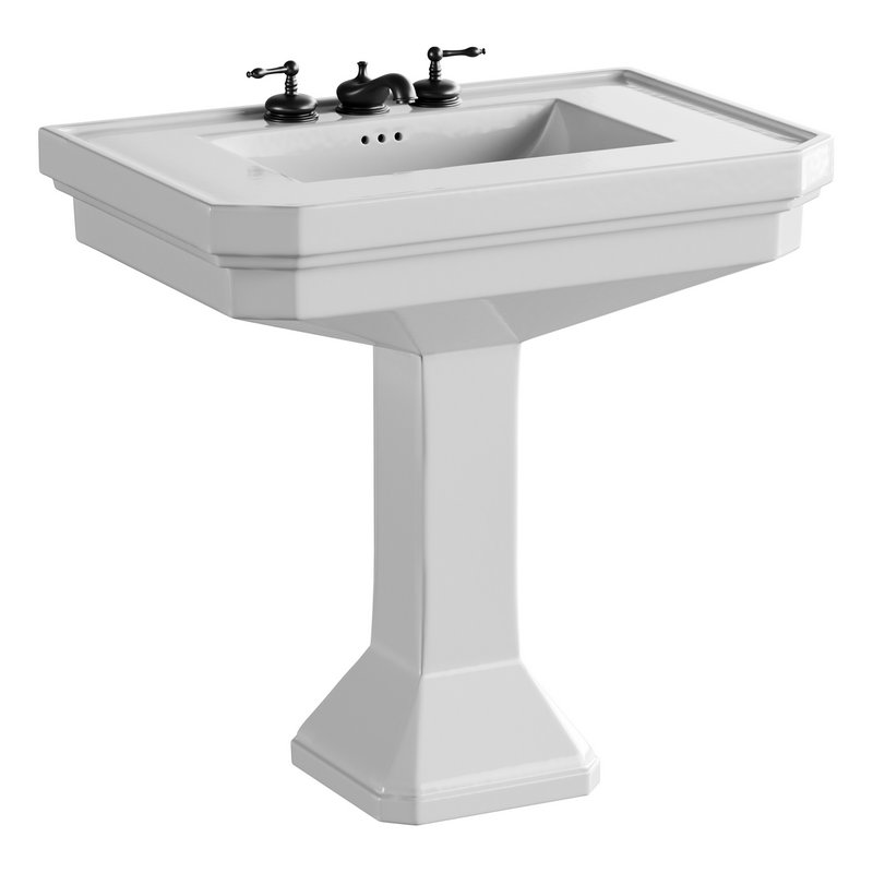 White Large Vitreous Victorian Pedestal Sink with Widespread Black Belle Faucet - Image 5