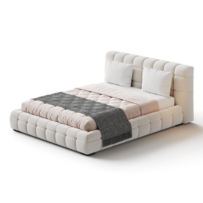 Addie White Boucle Minimalist Modern Bed - Image 2