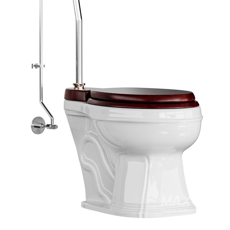 Dark Oak High Tank Pull Chain Toilet Wooden Tank Round Bowl - Image 4