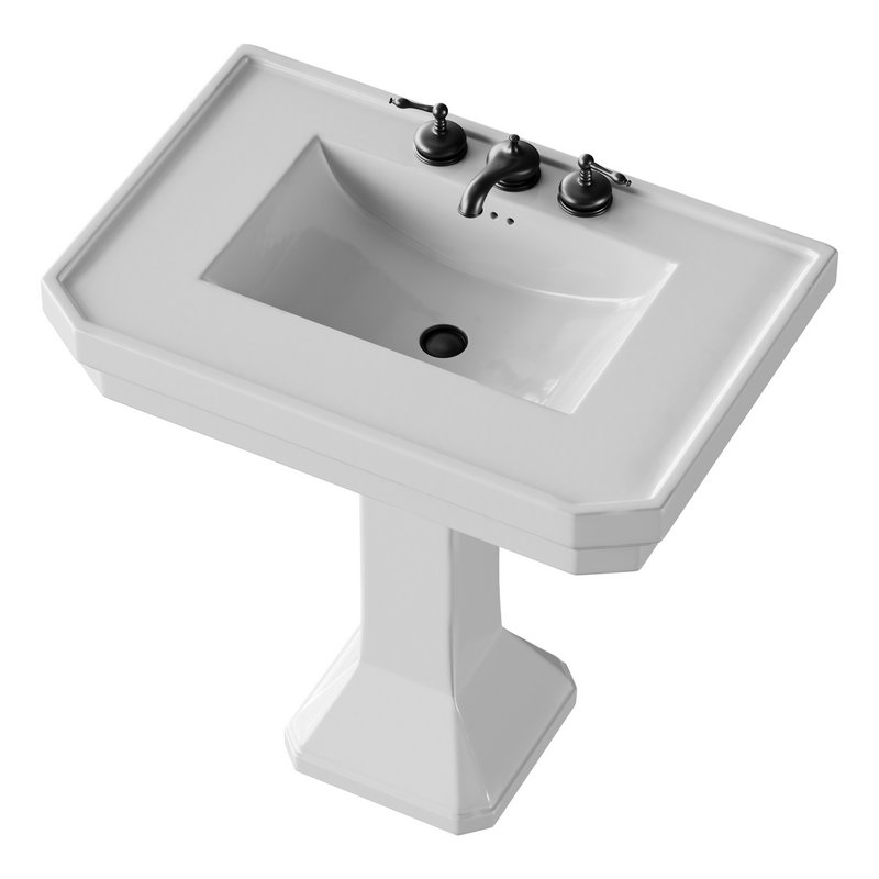 White Large Vitreous Victorian Pedestal Sink with Widespread Black Belle Faucet - Image 2