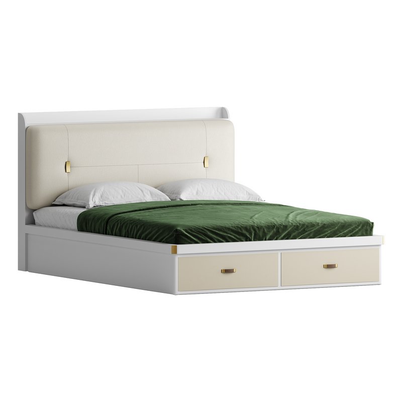 White Wooden Luxury Leather Upholstered Bed - Image 3