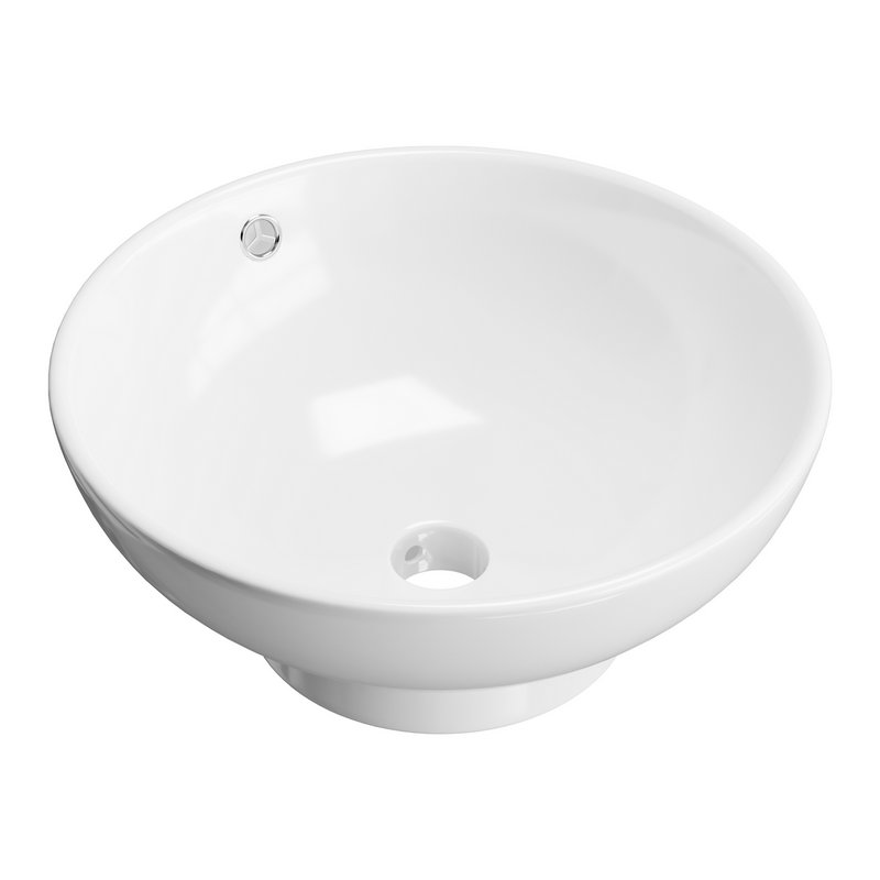 Round Countertop Vessel Bathroom Sink White with Overflow - Image 3