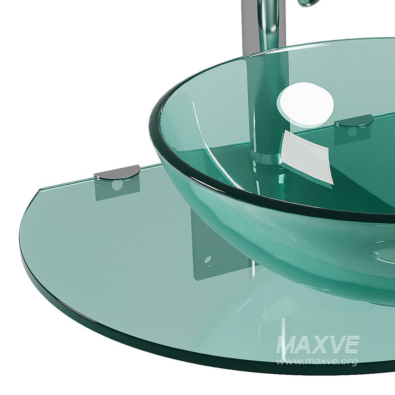 Corona 27 7 8 Glass Wall Mounted Bathroom Sink with Round Counter Faucet and Drain - Image 4