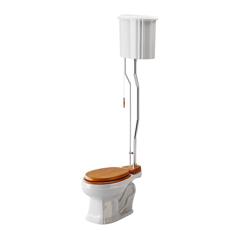 White High Tank Toilet with Round Bowl Chrome Plate Z-Pipe - Image 3