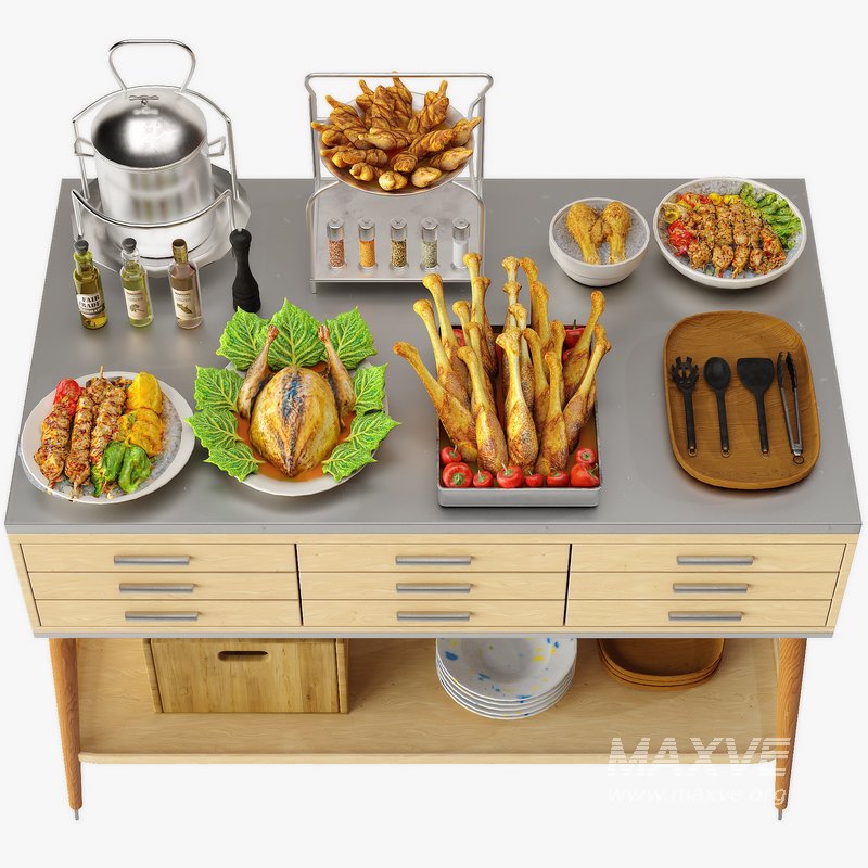 Food Serving Table with Poultry Dishes - Image 3
