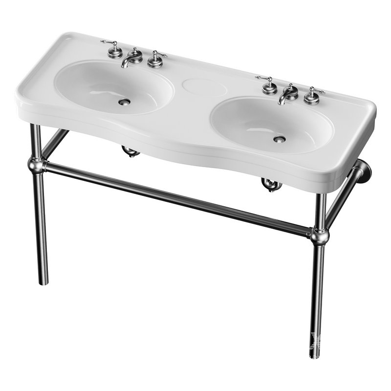 White Console Sink Double Deluxe with Black Nickel Bistro Legs - Image 4