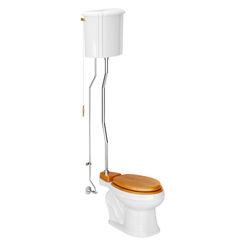 White High Tank Toilet with Round Bowl Chrome Plate Z-Pipe - Image 4