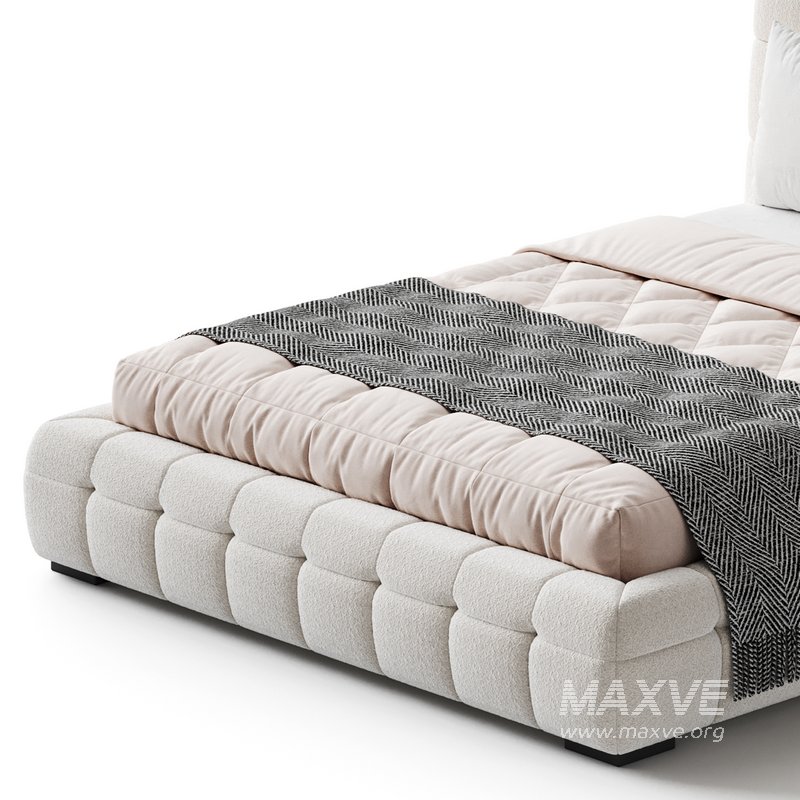 Addie White Boucle Minimalist Modern Bed - Image 3