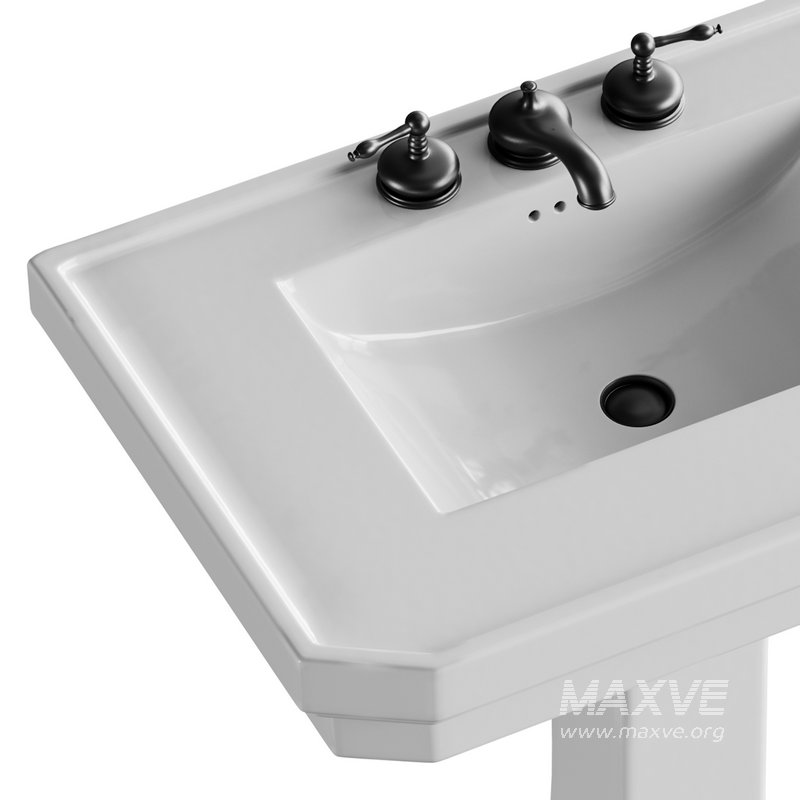 White Large Vitreous Victorian Pedestal Sink with Widespread Black Belle Faucet - Image 3