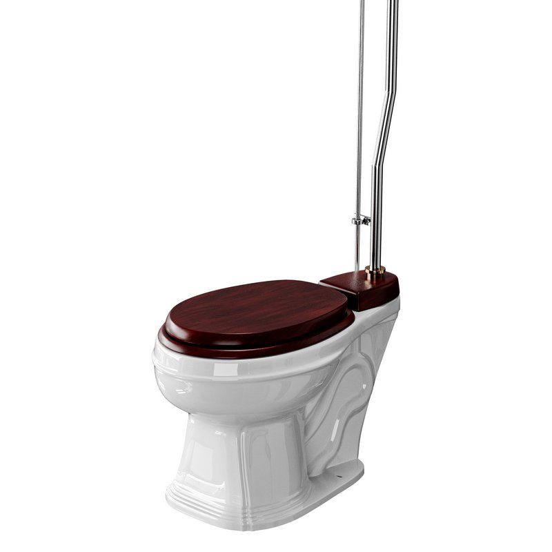 Dark Oak High Tank Pull Chain Toilet Wooden Tank Round Bowl - Image 3