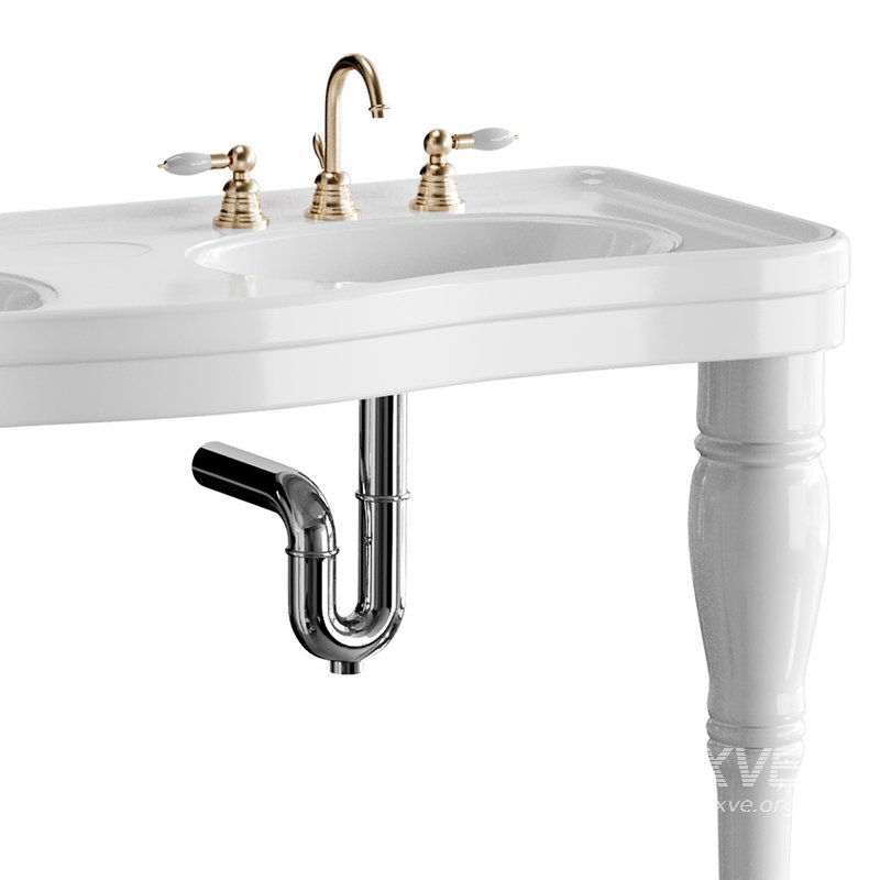 Double Basin Console Bathroom Sink White with 2 Spindle Legs and Overflow - Image 4