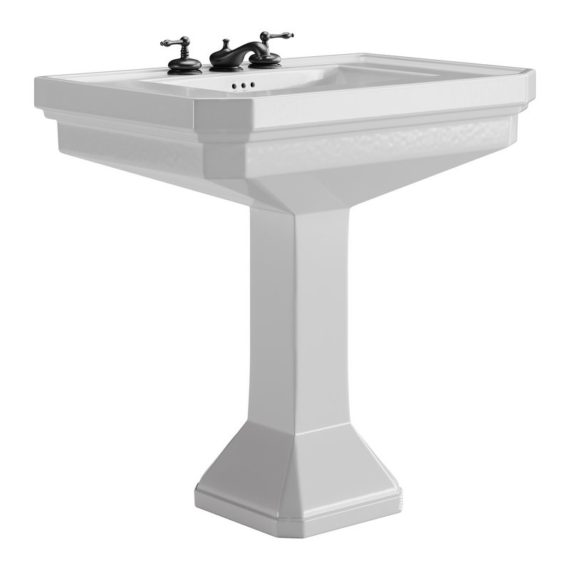 White Large Vitreous Victorian Pedestal Sink with Widespread Black Belle Faucet - Image 4