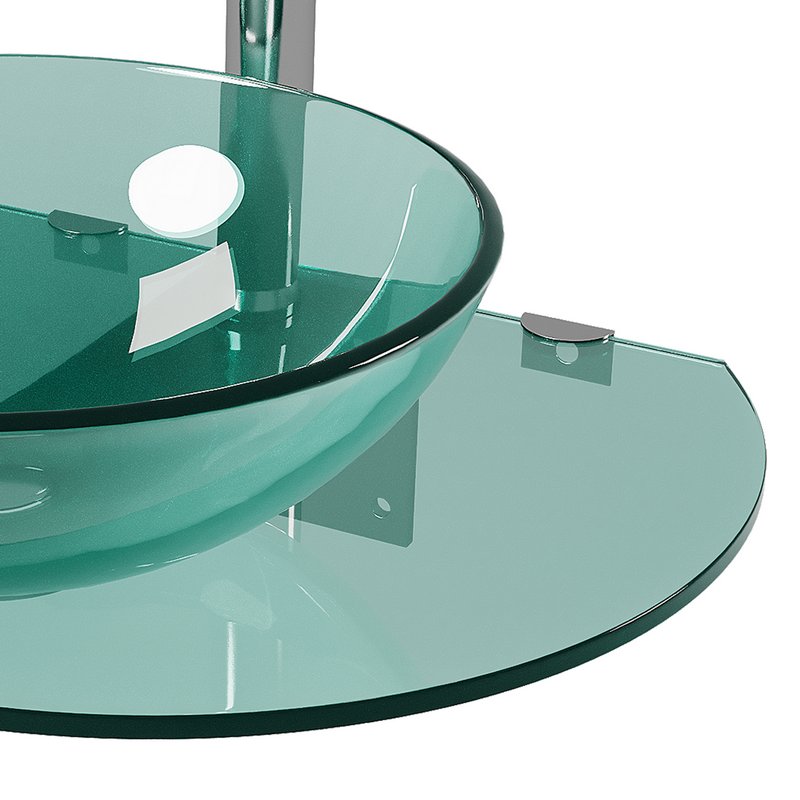 Corona 27 7 8 Glass Wall Mounted Bathroom Sink with Round Counter Faucet and Drain - Image 5