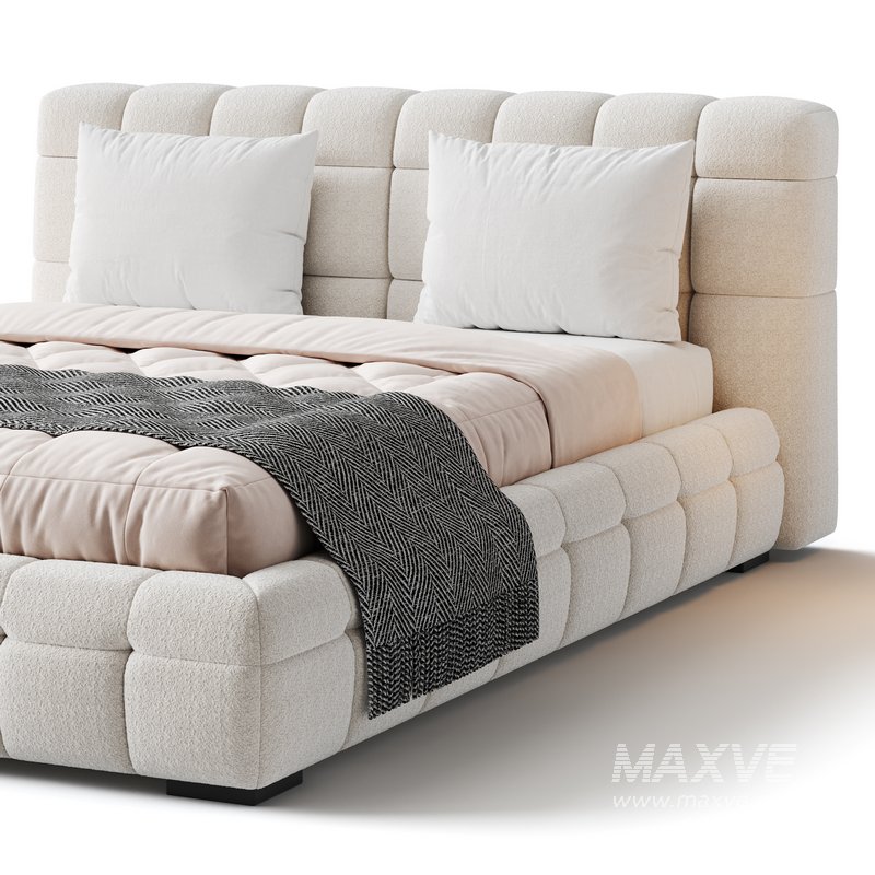 Addie White Boucle Minimalist Modern Bed - Image 4