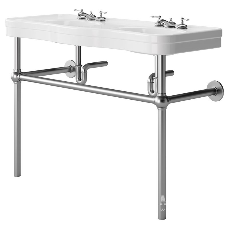 White Console Sink Double Deluxe with Black Nickel Bistro Legs - Image 5