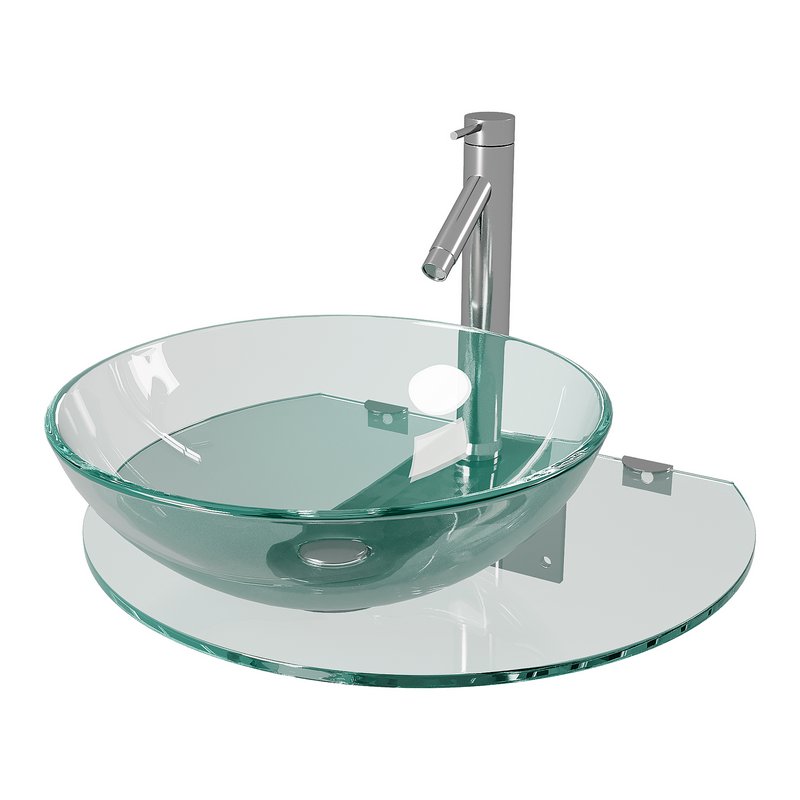 Corona 27 7 8 Glass Wall Mounted Bathroom Sink with Round Counter Faucet and Drain - Image 6