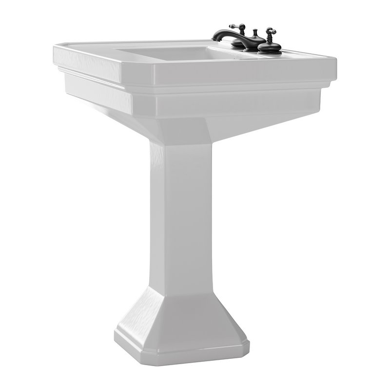 White Large Vitreous Victorian Pedestal Sink with Widespread Black Belle Faucet - Image 6