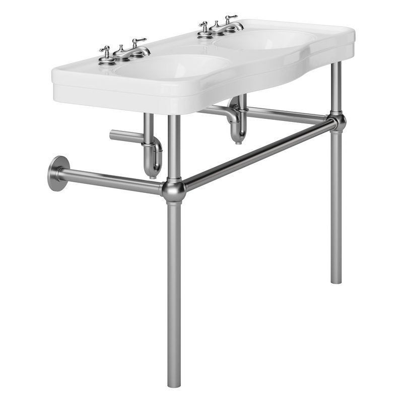 White Console Sink Double Deluxe with Black Nickel Bistro Legs - Image 6