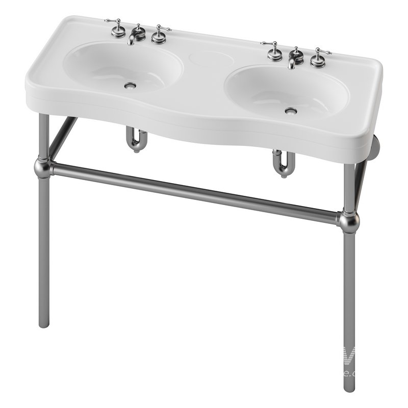 White Console Sink Double Deluxe with Black Nickel Bistro Legs - Image 7