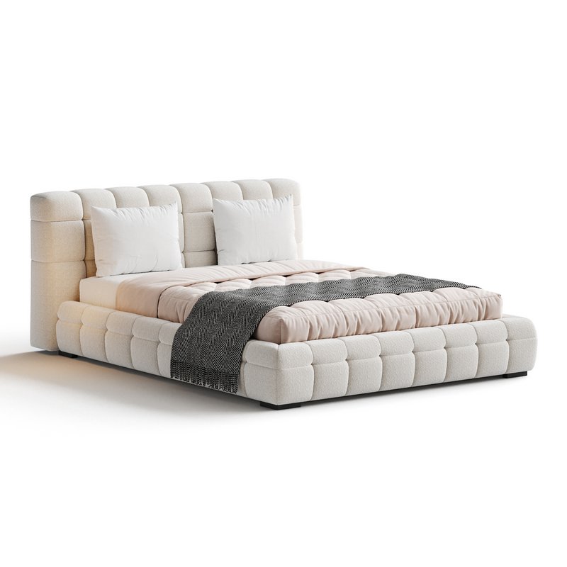 Addie White Boucle Minimalist Modern Bed - Image 7