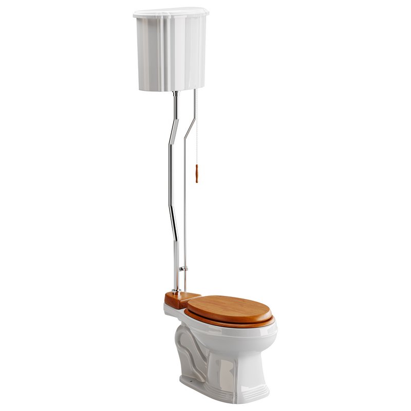 White High Tank Toilet with Round Bowl Chrome Plate Z-Pipe - Image 6