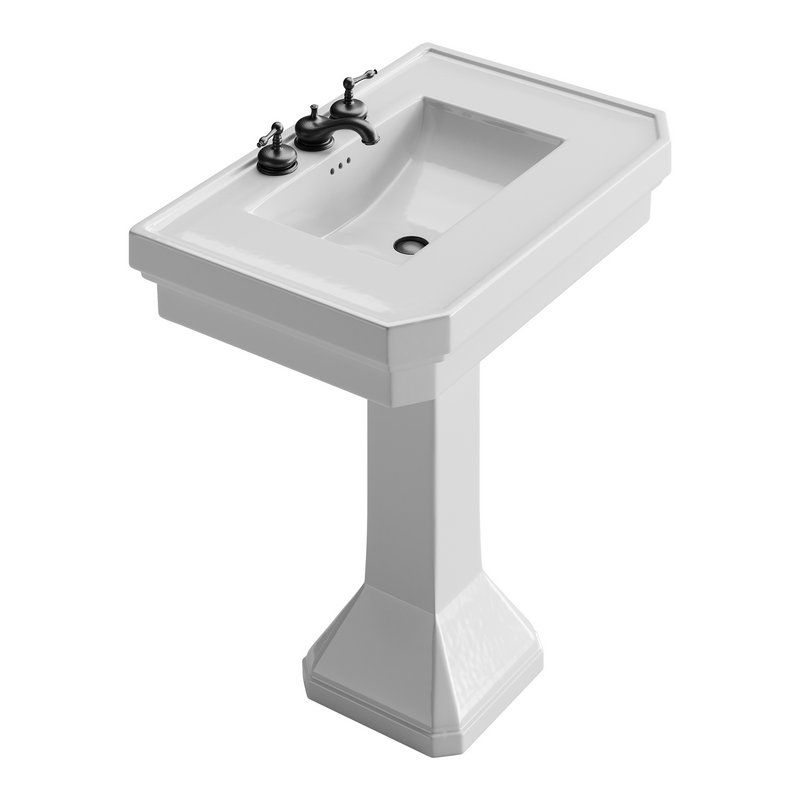 White Large Vitreous Victorian Pedestal Sink with Widespread Black Belle Faucet - Image 7