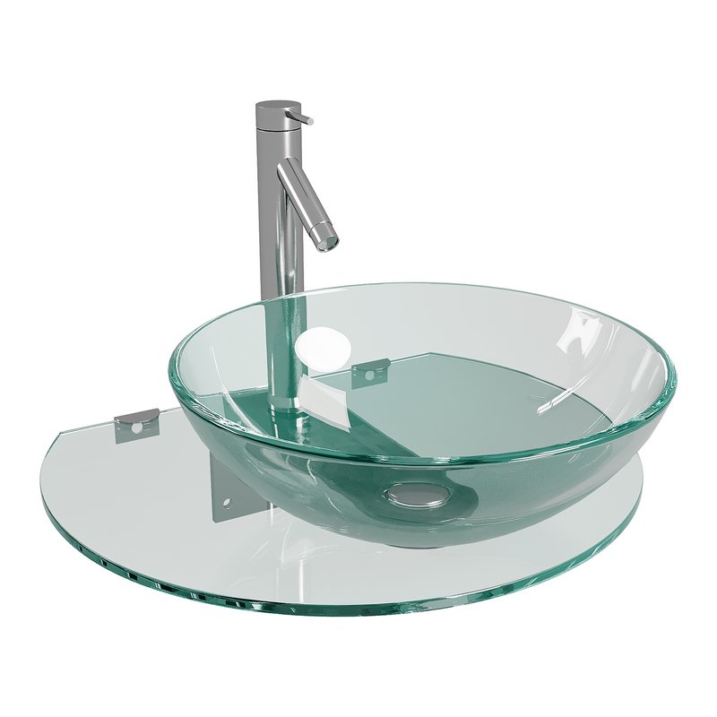 Corona 27 7 8 Glass Wall Mounted Bathroom Sink with Round Counter Faucet and Drain - Image 7