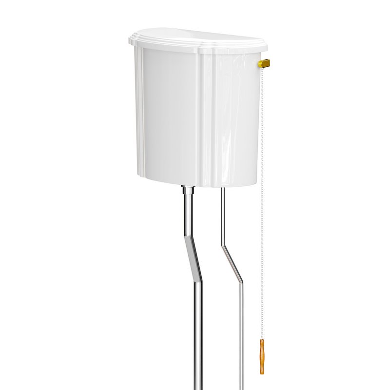 White High Tank Toilet with Round Bowl Chrome Plate Z-Pipe - Image 8