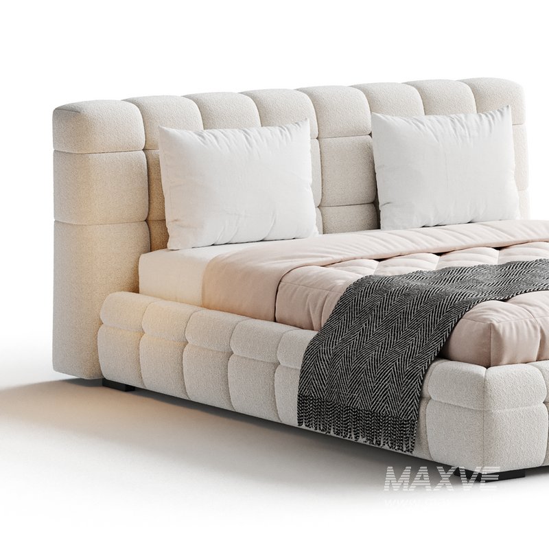 Addie White Boucle Minimalist Modern Bed - Image 8
