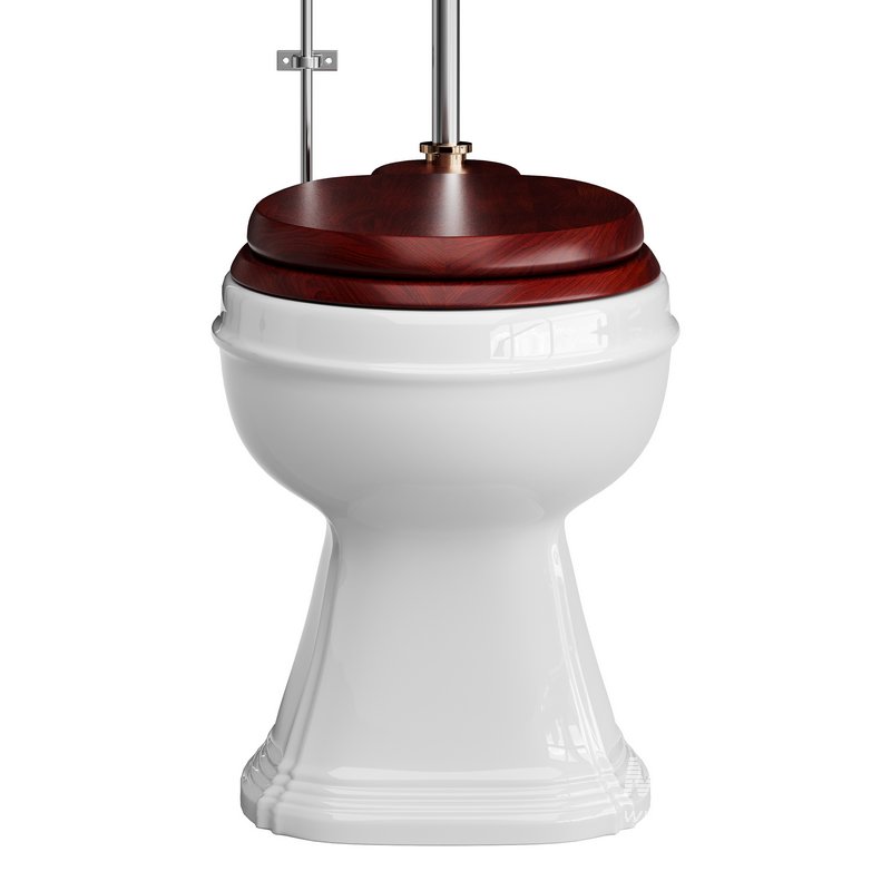 Dark Oak High Tank Pull Chain Toilet Wooden Tank Round Bowl - Image 9