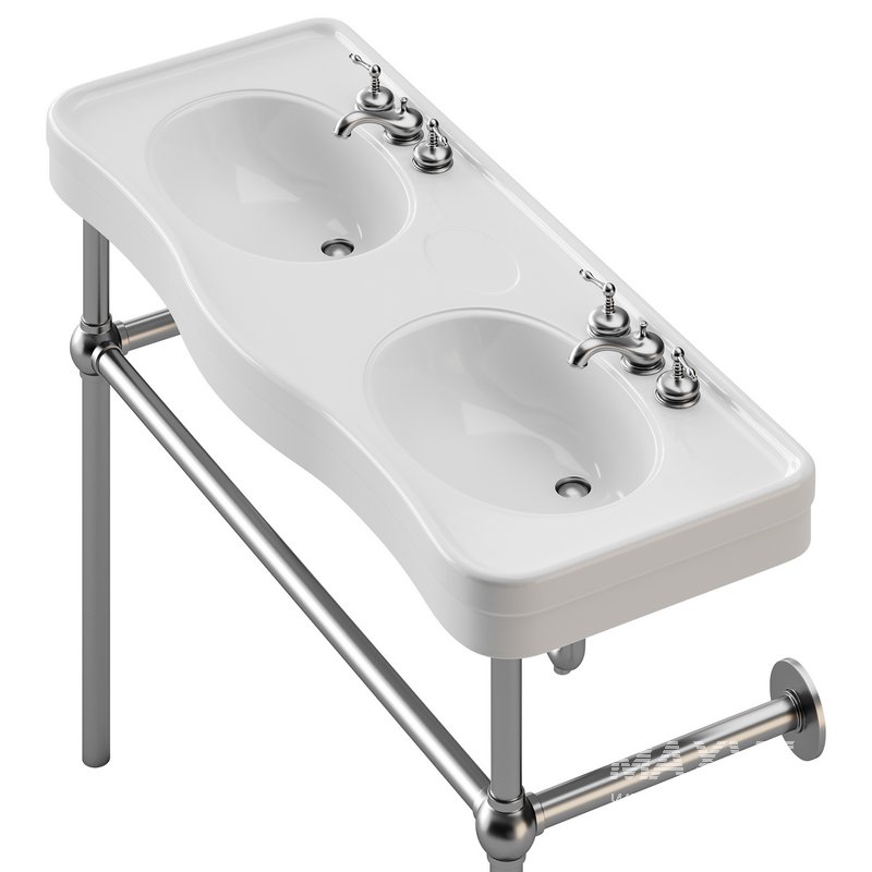White Console Sink Double Deluxe with Black Nickel Bistro Legs - Image 10