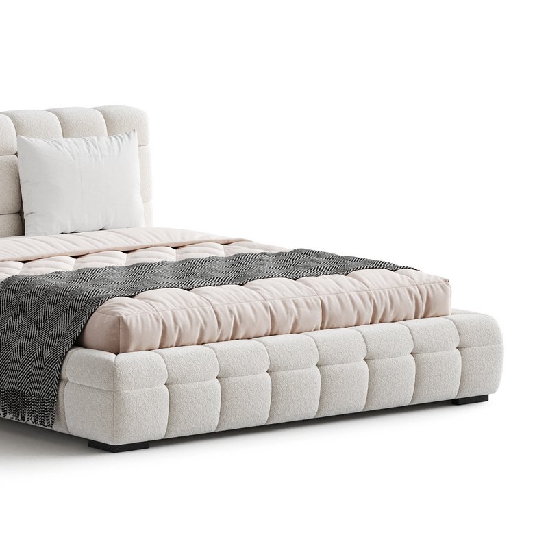 Addie White Boucle Minimalist Modern Bed - Image 10