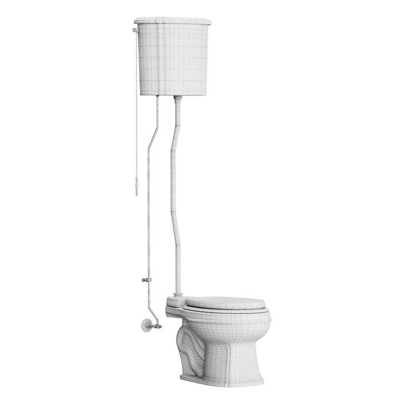 White High Tank Toilet with Round Bowl Chrome Plate Z-Pipe - Image 13