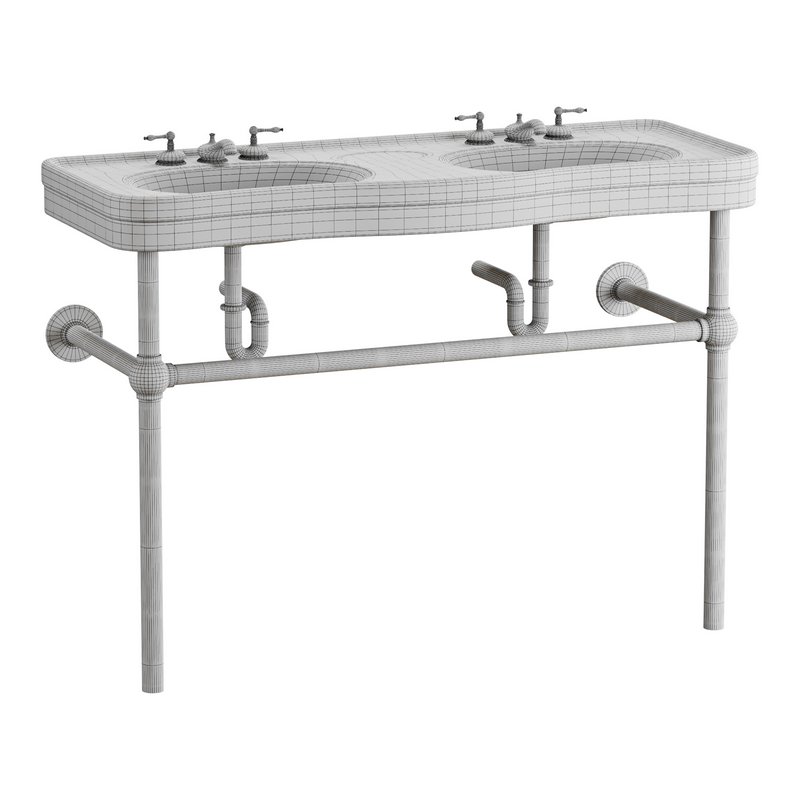 White Console Sink Double Deluxe with Black Nickel Bistro Legs - Image 13