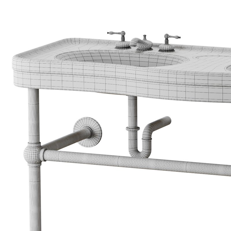 White Console Sink Double Deluxe with Black Nickel Bistro Legs - Image 14